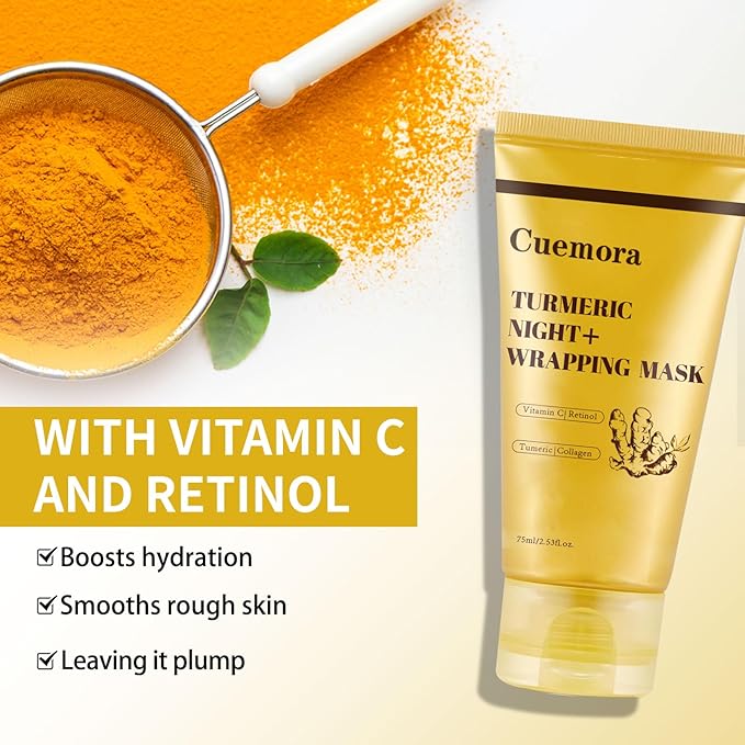Turmeric Overnight Mask, Peel off Face Mask, Bio-Collagen Real Deep Mask, Turmeric Night Wrapping, Vitamin C, Gentle Cleansing, Moisturizing, Nourishing (with Brush)
