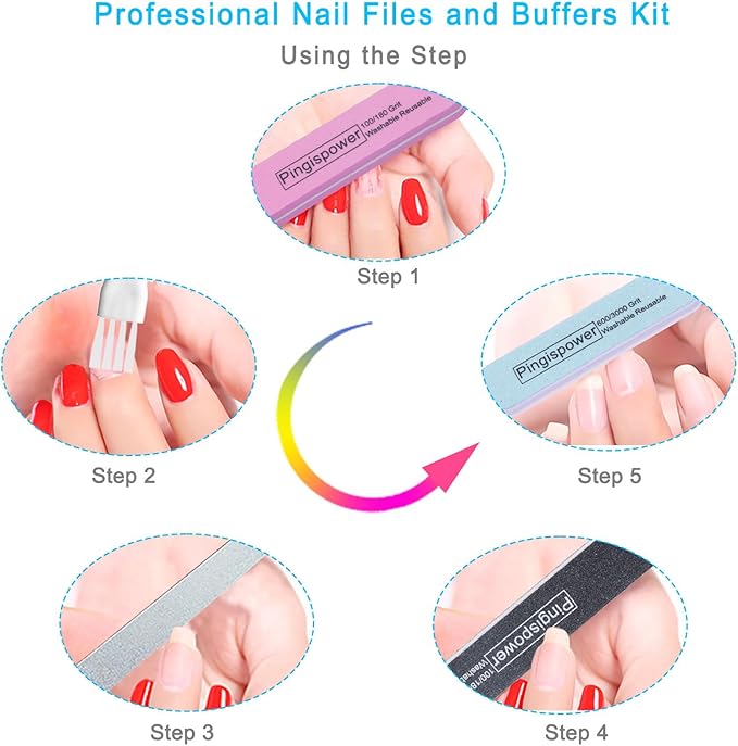 Nail File and Buffer, 17PCS Professional Emery Boards Nail Files and Buffers Block for Natural/Acrylic Nails, 100/180 & 600/3000 Grit Nail Supplies Tools Kit for Home, Salon with Travel