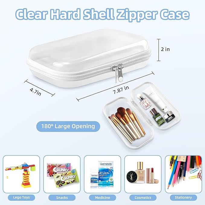 4PCS Clear Hard Shell Zippered Case,Professional-Plastic Clear Zipper Pencil Case,Small Double Zippered Toy Storage Organizer Bags for Craft,Toiletry Zipper Pouch,Travel Organizer,Cosmetic Bag