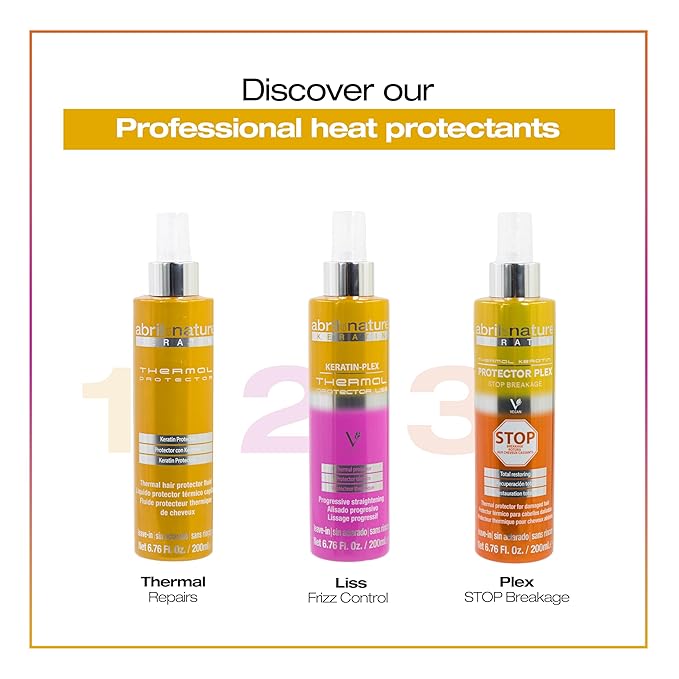abril et nature - Keratin Repair Thermal Protector - All Hair Types - Protects Hair from Straighteners and Hair Dryers - With Keratin - Hydrated and Soft Hair - 200 ml