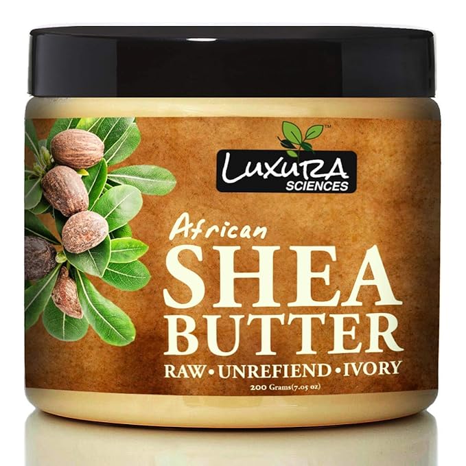 Luxura Sciences African Shea Butter | 100% Pure & Unrefined Raw Shea Butter for Skin & Hair | Deep Moisturizer for Face, Body & Scalp | Ideal for DIY Lotion, Soap Making & Lip Balm | 7.05 Oz (200g)