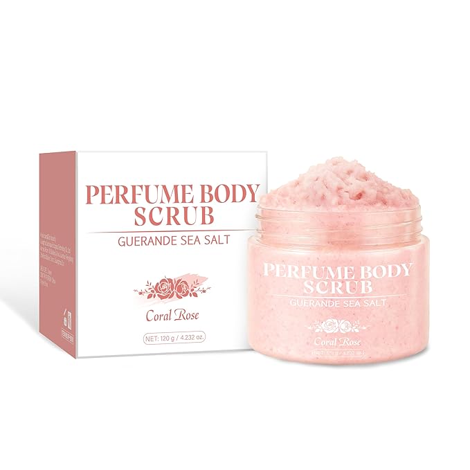 Aromatherapy Body Scrub with Guérande Sea Salt & Coral Rose - Moisturizing Salt Polish for Smooth Skin, Luxurious Bath & Spa Gift Set