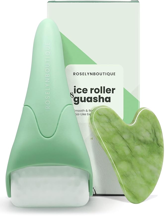 ROSELYNBOUTIQUE Ice Roller for Face & Gua Sha Facial Tools - Wrinkles Fine Lines Puffiness Massager Facial Skin Care Tools Self Care Gifts for Men Women (Green)