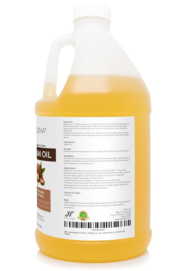 velona Argan Oil - 64 Fl Oz | 100% Pure and Natural | Morocco Oil | Skin, Body and Face Care | Nails Protector | Unrefined, Cold Pressed