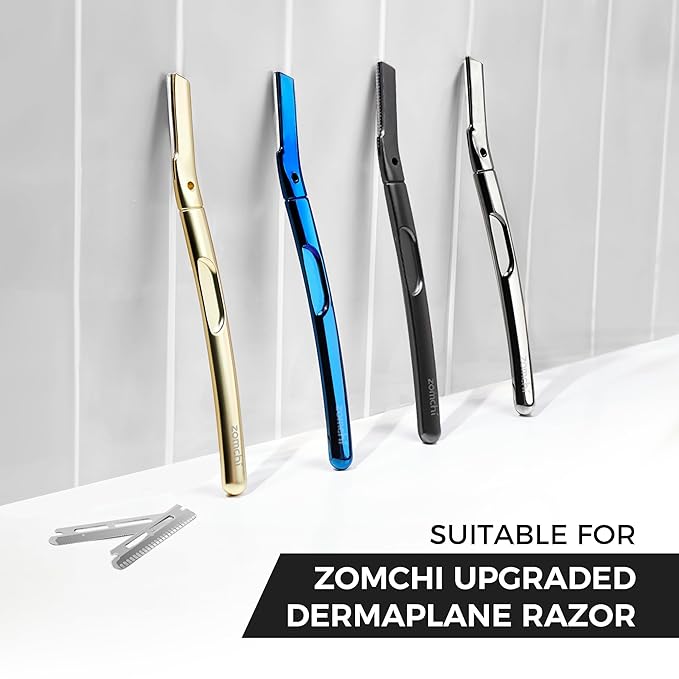 ZOMCHI Dermaplaning Razor Refills, Set of 10 Replacement Blades, Wide Distance, Metal, Plastic Free, Eyebrow Razor Blades