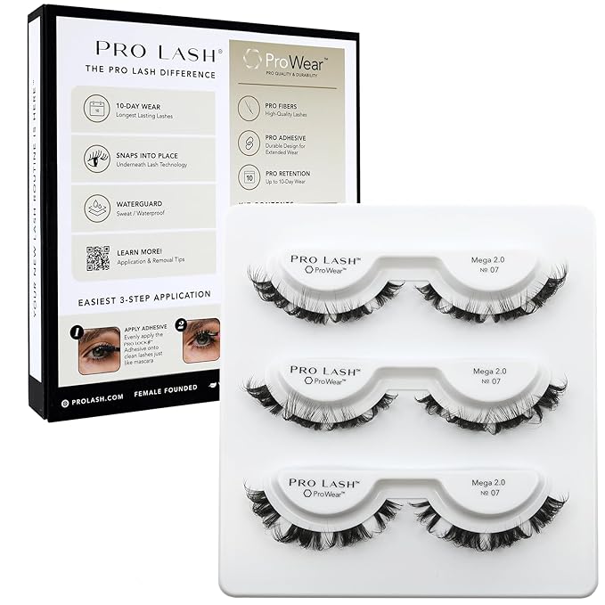 Pro Lash ProWear Professionally Styled Lash Clusters - Easiest to Apply Eyelash Cluster - 10 Day Eyelashes - Waterproof Lashes Clusters - 3 Sets - Mega 2.0 No. 07 - Black