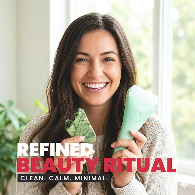 ROSELYNBOUTIQUE Ice Roller for Face & Gua Sha Facial Tools - Wrinkles Fine Lines Puffiness Massager Facial Skin Care Tools Self Care Gifts for Men Women (Green)