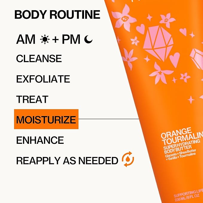 Pacifica Orange Tourmaline Body Butter – Super Hydrating Moisturizer for Dry Skin, Ultra-Rich Cream with Shea Butter & Vitamin E, Clean Beauty, Vegan, Cruelty-Free, Citrus Scent, 6 oz