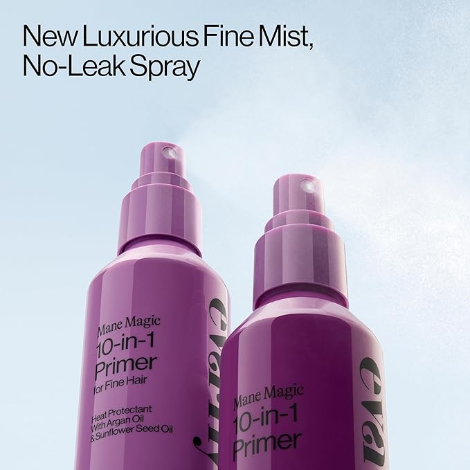 Eva NYC Mane Magic 10-in-1 Hair Primer - New Fine Mist + No-Leak Spray - Sunflower Seed + Argan Oil Heat Protection Spray - Anti-Frizz - For Fine Hair - Packaging May Vary - Vanilla Scent -5 fl oz