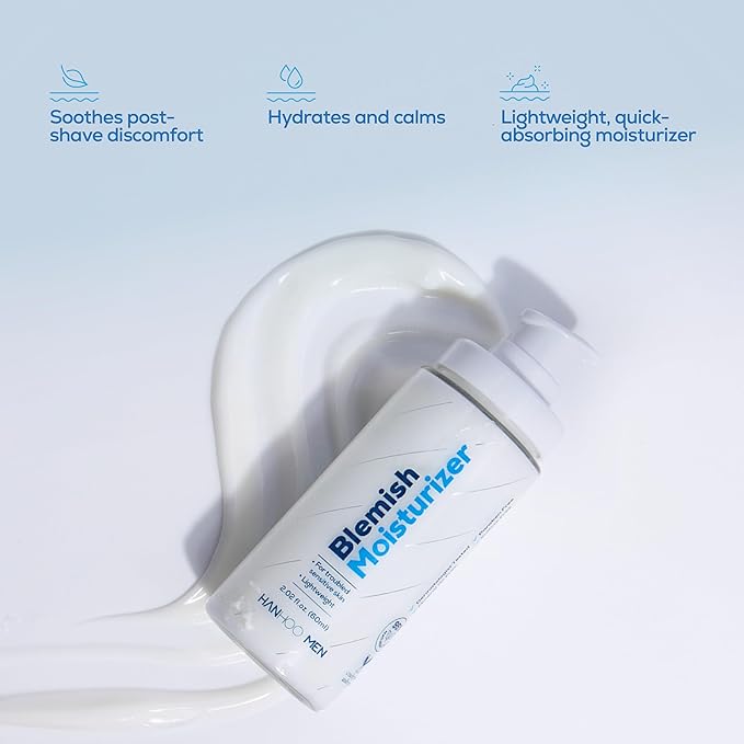 Hanhoo Men’s Blemish Moisturizer, 2.02 Fl. Oz., with Bamboo, Hyaluronic Acid, and Green Tea, Non-greasy Daily Facial Moisturizer, Post-Shave Care, For Acne-Prone Skin, Korean Skincare