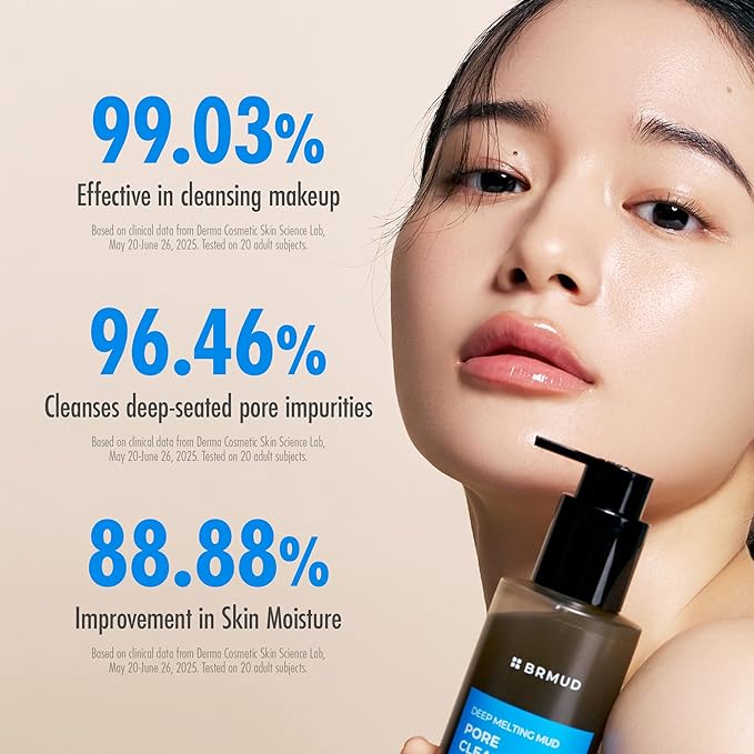 BRMUD Deep Melting Mud Pore Cleansing Oil - Gentle Make Up Facial Oil Cleanser with Boryeong Mud, Sunflower Seed & 7 Fermented Oils - Vegan & Non-Comedogenic Korean Skincare (6.76 fl oz)
