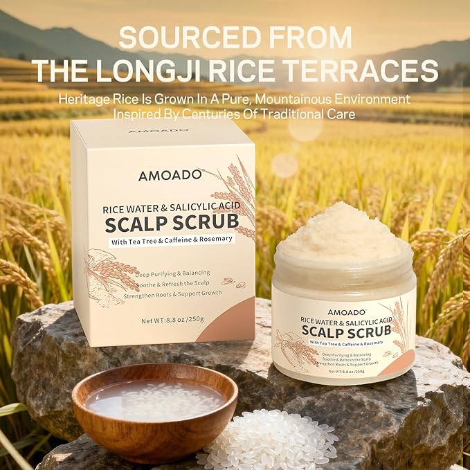 Rice Water Scalp Scrub with Salicylic Acid(BHA), Tea Tree & Rosemary – Gentle Exfoliating Scalp Scrub Shampoo for Dandruff, Removes Buildup, Controls Oil & Refreshes the Scalp, 8.8 oz