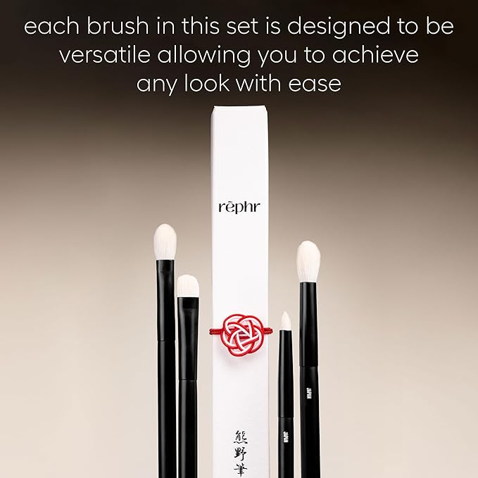 rephr The Core Eye Set – 4 Natural Goat Hair Makeup Brushes for Blending, Shading, Detail & Crease, Handmade in Kumano, Japan