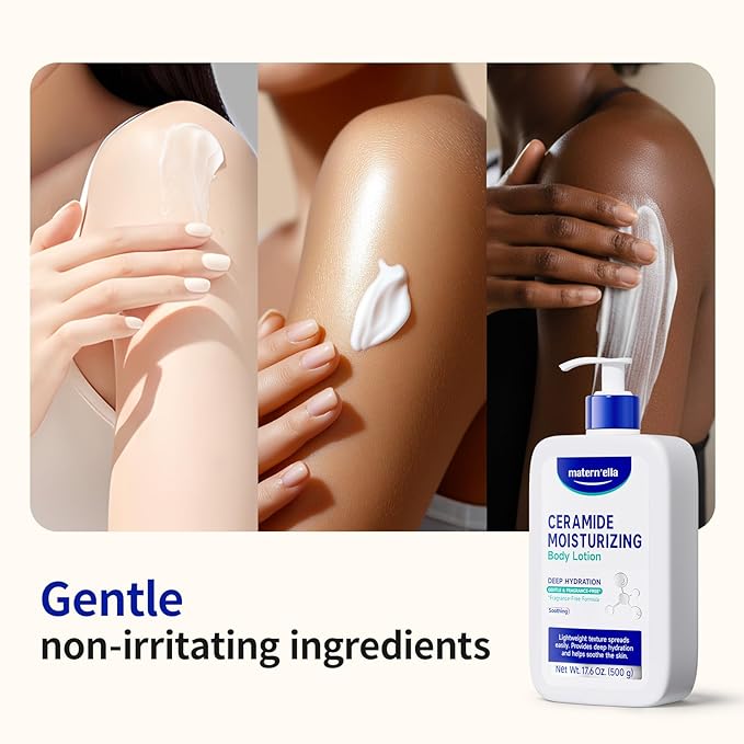 matern'ella Ceramide Body Lotion for Dry & Sensitive Skin - Daily Moisturizer with Niacinamide & 4 Ceramides (NG, AP, NP, EOP) 48H Hydration, Fragrance, Paraben, Non-Greasy 17.6 Oz