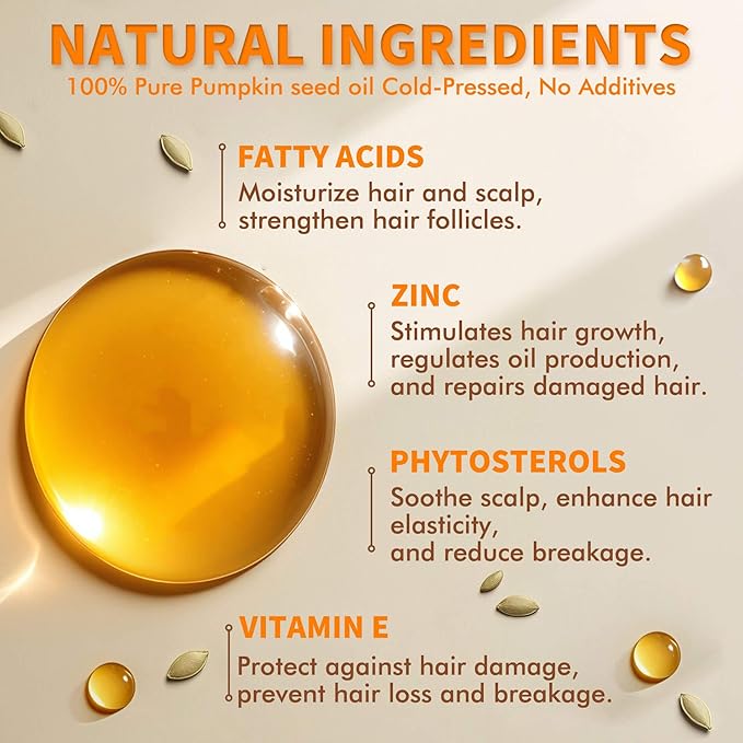 Pumpkin Seed Oil for Hair Growth - 100% Pure, Cold Pressed, Natural Hair Growth Oil - Deeply Moisturizing Scalp, Strong Roots and Thick Hair, 4 Fl Oz