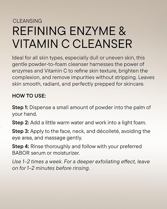 BABOR Enzyme & Vitamin C Powder Cleanser – Water-Activated Face Wash for Brightening & Exfoliation | Gentle Daily Polish for the Look of Refined Pores & Radiant-Looking Skin | Travel-Friendly