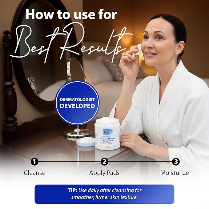 Dr. Denese SkinScience Advanced Firming Facial Pads 100 Count – Professional Exfoliator with Glycolic Acid, Peptides and Aloe for Smooth Radiant Skin, Refined Pores – Dermatologist Tested Cruelty Free