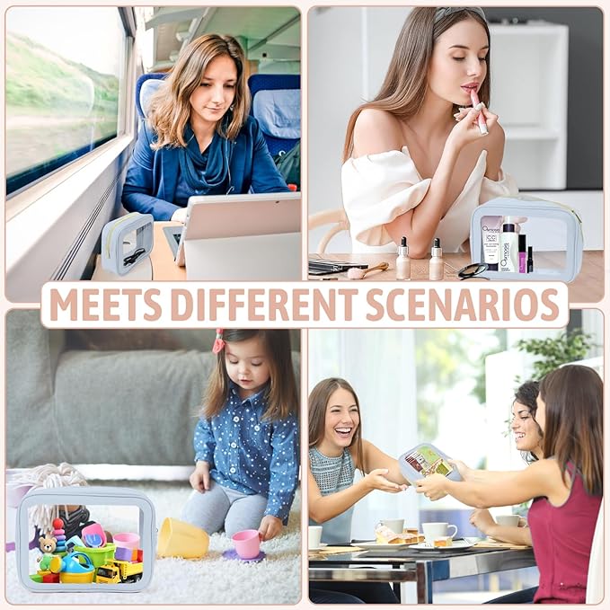 YOPCDJ 5PCS Clear Toiletry Bag,TSA Approved Travel Makeup Pouch with Zipper for Cosmetics and Toiletries，Diaper Bag Organizer Pouch Set，Women's Purse Organizer and Clear Car Bag