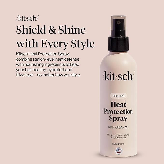 Kitsch Heat Protection Spray for Hair – Heat Protectant for Hair with Argan Oil – Styling Hair Spray for Frizz Control, Shine & Damage Protection – Protects Strands | Ideal Gifts for Women – 6.8oz