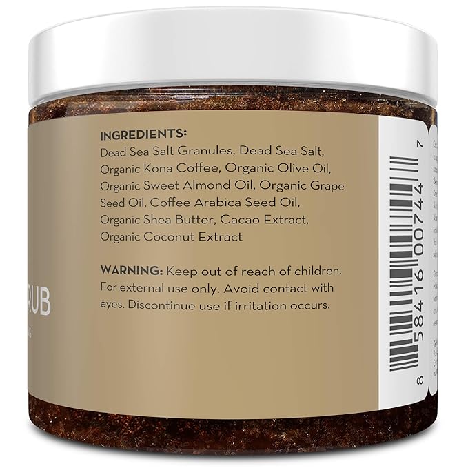 Pure Body Naturals Arabica Coffee Body Scrub Exfoliator - Loaded with Caffeine for Cellulite and Stretch Marks | Exfoliating Skin on Face, Hand, Foot, Butt - Coffee Scrub for Women, 12 Ounce