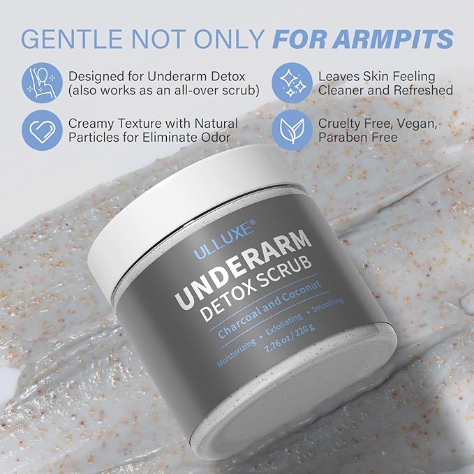 Charcoal Underarm Body Scrub for Odor Contro Bumps Dark Armpits Spots Remover, Armpit Detox & Bikini Area Exfoliator, Exfoliating Moisturizing Natural Deodorant Scrub for Women & Men, 7.7 Oz