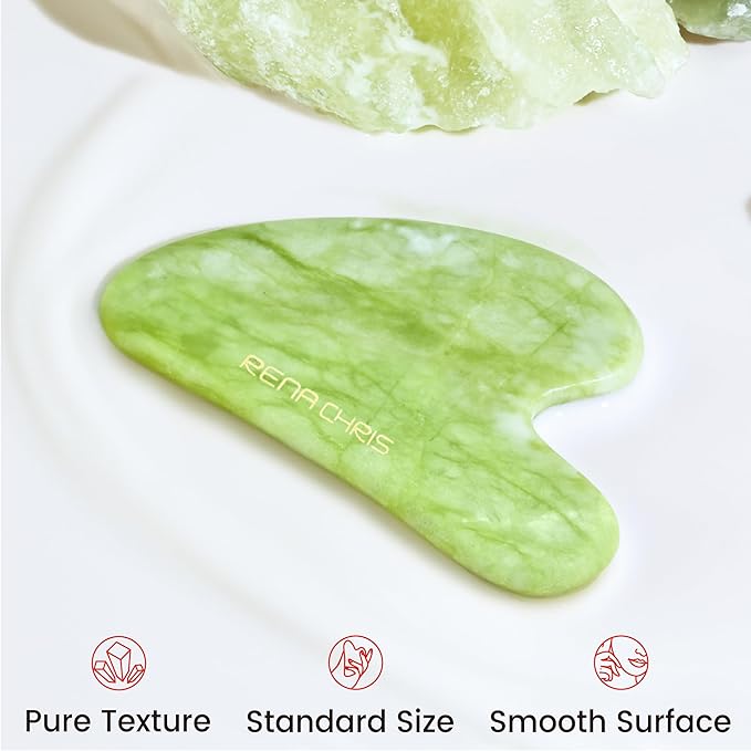 Rena Chris Gua Sha Facial Tools, Jade Guasha Tool for Acupuncture, Manual Massage Tool for Jawline Sculpting and Puffiness Reducing, Gua Sha Facial Massage Tool, Skin-Care Gift (Green)
