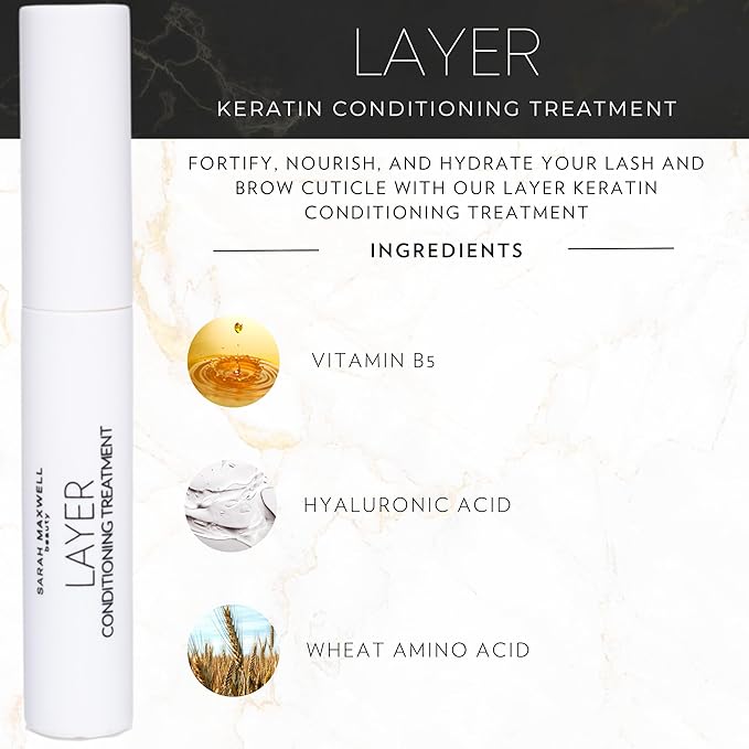 Sarah Maxwell Beauty - LAYER Keratin Conditioning Treatment, Eyelash & Brow Serum, Cruelty-Free – Hydrating Clear Mascara & Brow Gel, Clean Beauty Lash Treatments (0.17 fl oz | 5 mL)