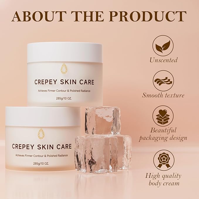 Crepe Firming Body Cream, Extra Large Size Body Skin Cream Lotion for Aging Crepe Skin Improve Natural Elastin with Collagen Production for Neck Arms Leg Deeply Moisturizer Cream, 10 oz