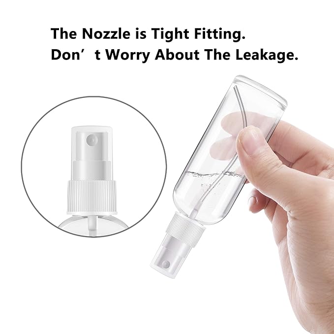 ZEROFIRE 2 Pack Spray Bottles 2oz Clear Plastic Empty Refillable Mini Spritzer for Travel, Cleaning, Gardening, Skin Care Atomizer for Essential Oils, Perfume