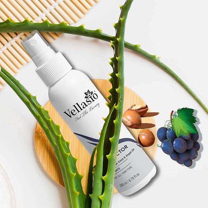 VELLASIO Heat Protection Spray: Argan & Grapeseed Oil, Sulfate-Free, Paraben-Free. Protects Hair Up to 230°C, Vegan, Straightening, Smoothing, Shine for All Hair Types