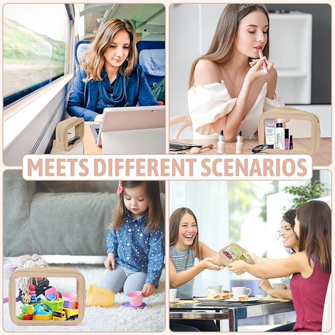 YOPCDJ 5PCS Clear Toiletry Bag,TSA Approved Travel Makeup Pouch with Zipper for Cosmetics and Toiletries，Diaper Bag Organizer Pouch Set，Women's Purse Organizer and Clear Car Bag