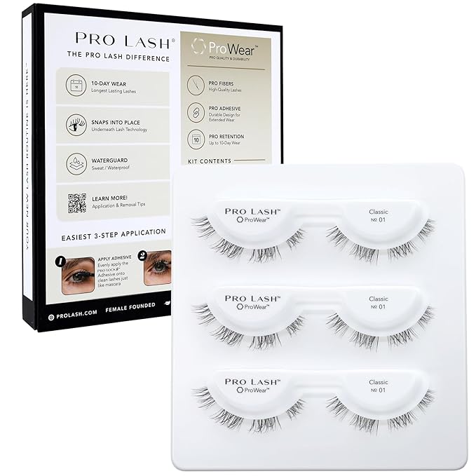 Pro Lash ProWear Professionally Styled Lash Clusters - Easiest to Apply Eyelash Cluster - 10 Day Eyelashes - Waterproof Lashes Clusters - 3 Sets - Classic No. 01 - Black