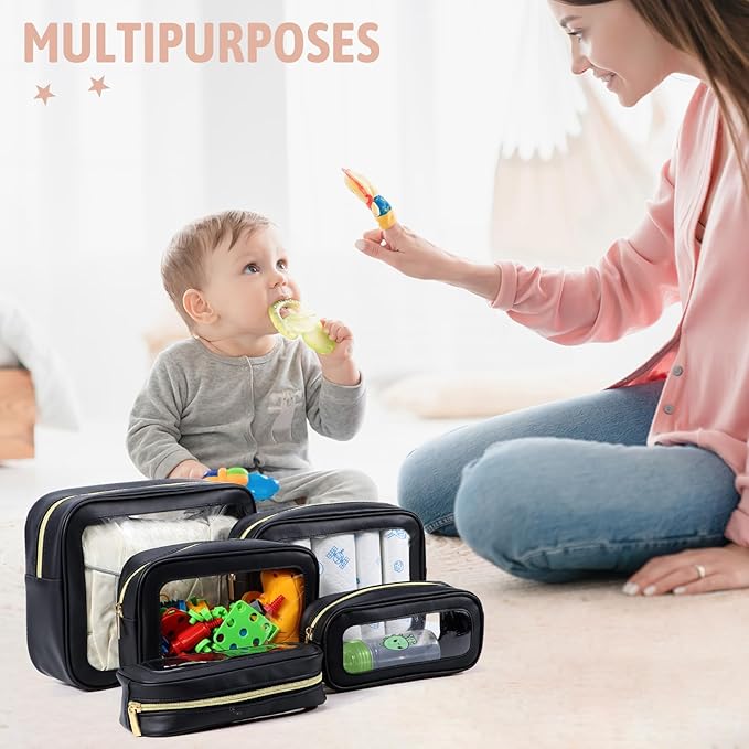 YOPCDJ 5PCS Diaper Bag Organizer Pouch Set, TSA Approved Toiletry Bag，Clear Waterproof TPU Makeup Bag Set Travel Organizer Bags for Women and Kids