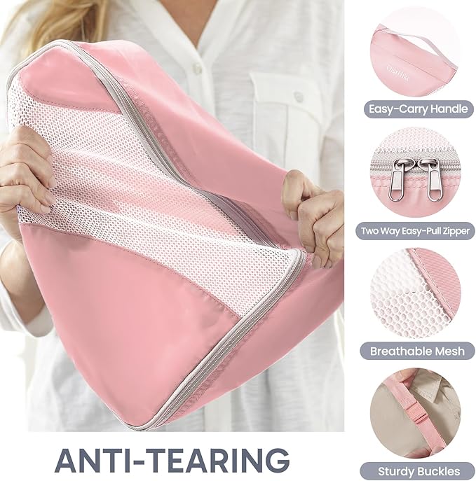 ALL INCLUDED 10 Set Durable Packing Cubes for Suitcases,OlarHike Essentials for Travel,UPGRADED Anti-Tear Stitching, NEW Improved Luggage Packing Organizers for Travel Accessories,Pink