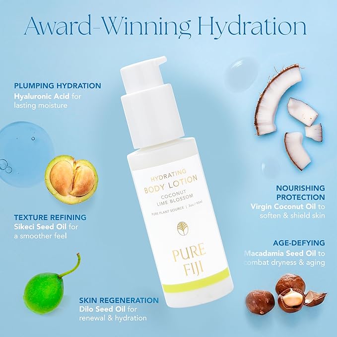 PURE FIJI Hydrating Body Lotion Travel Size, Coconut Lime Blossom (3oz/90ml)