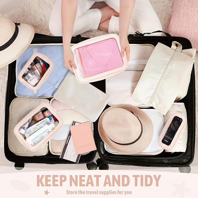 YOPCDJ 5PCS Clear Toiletry Bag,TSA Approved Travel Makeup Pouch with Zipper for Cosmetics and Toiletries，Diaper Bag Organizer Pouch Set，Women's Purse Organizer and Clear Car Bag