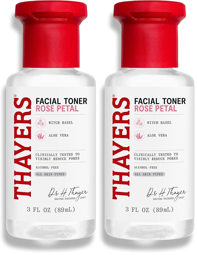 THAYERS AlcoholFree Witch Hazel Facial Toner with Aloe Vera Formula, Clear, Rose Petal, 3 Fl Oz (Pack of 2)