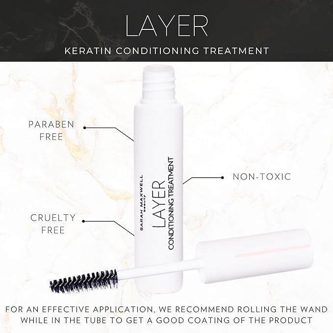 Sarah Maxwell Beauty - LAYER Keratin Conditioning Treatment, Eyelash & Brow Serum, Cruelty-Free – Hydrating Clear Mascara & Brow Gel, Clean Beauty Lash Treatments (0.17 fl oz | 5 mL)