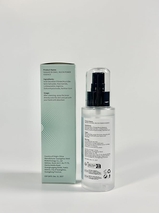 (3Pc) VedoAID Snail Mucin 96% Repair Essence: Advanced Hydrating Serum for Skin Repair, Anti-Aging, and Discoloration Correction (100ml each)