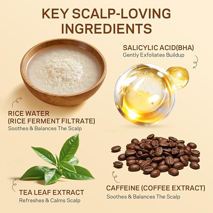 Rice Water Scalp Scrub with Salicylic Acid(BHA), Tea Tree & Rosemary – Gentle Exfoliating Scalp Scrub Shampoo for Dandruff, Removes Buildup, Controls Oil & Refreshes the Scalp, 8.8 oz