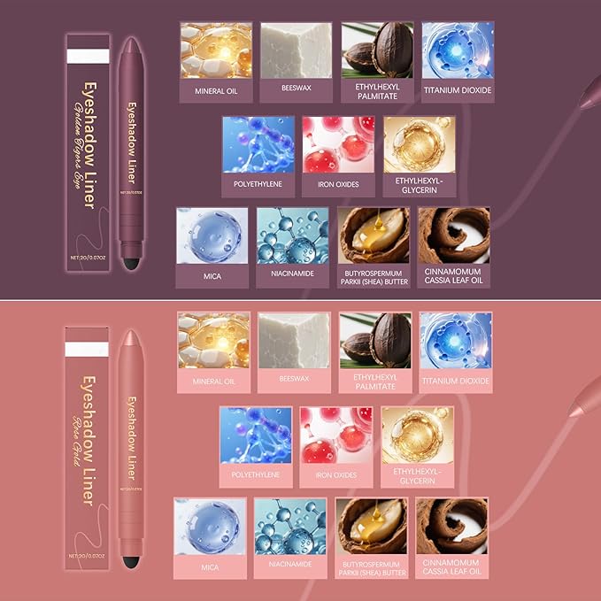 Mitlume Perfect Color Duo-Shadow Liner 2-in-1 Eyeliner & Eyeshadow,Chiura Plum Eyeshadow Stick,Waterproof Smudge-Proof Long-Lasting Makeup, Effortless Smoky or Natural Eye Makeup,Easy to Color(01+06)