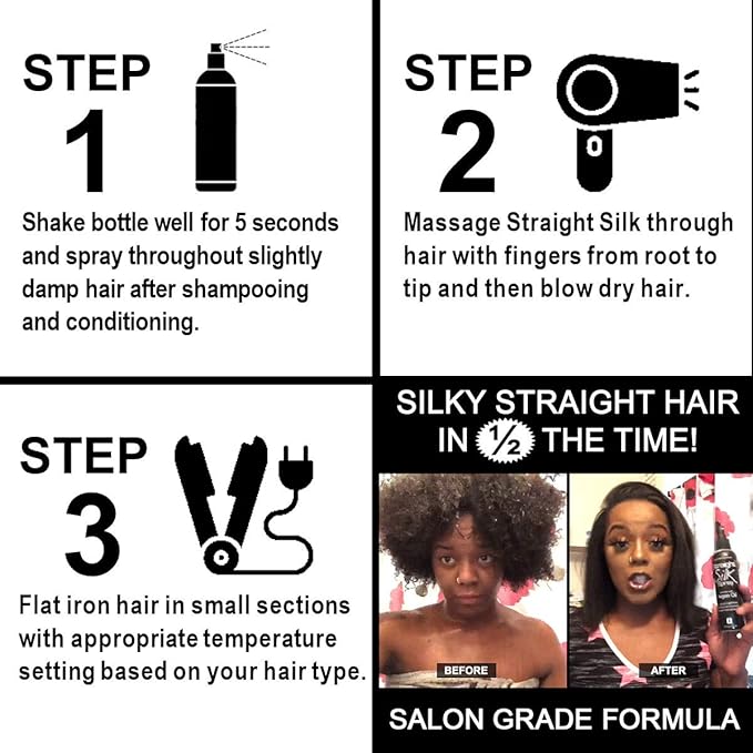 Straight Silk Spray with Moroccan Argan Oil Thermal Protector Spray | Hair Straightening & Detangler | Alcohol-Free | Heat Protectant up to 450°F | Flat-Iron | Blow-Dry | Unscented | MADE IN USA (6oz)