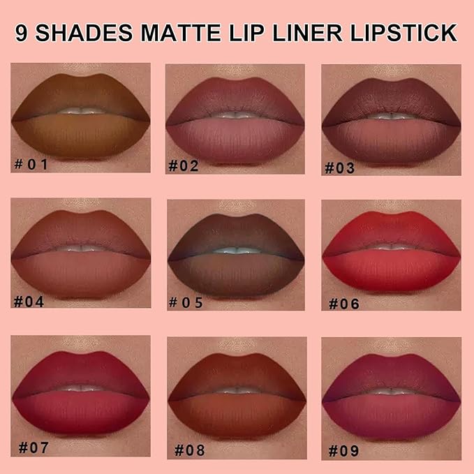 2-in-1 Gradient Red Lip Liner & Lipstick, Waterproof Long Lasting Matte Lip Liner Pencil, Makeup Smudge proof lip liner with Cone Tip (06#-Carmine)