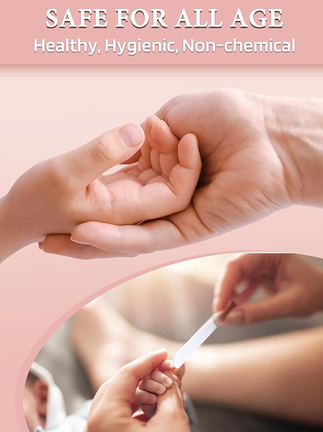 Glass Nail File and Buffer with Case, Crystal Fingernail Files for Natural Nails Nano Nail Shiner Polisher Care Kit for Travel Salon Stocking Stuffers for Women Girl Wife Gifts-Rose Gold