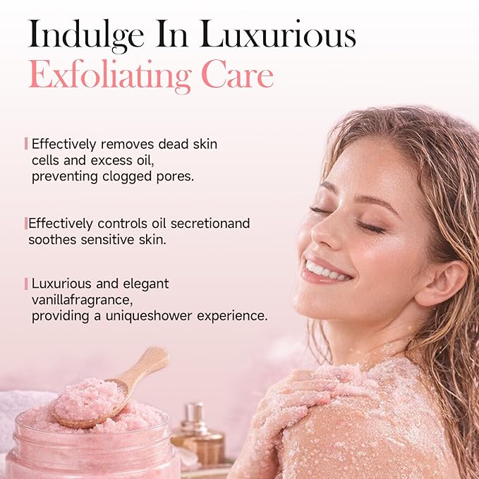 Aromatherapy Body Scrub with Guérande Sea Salt & Coral Rose - Moisturizing Salt Polish for Smooth Skin, Luxurious Bath & Spa Gift Set