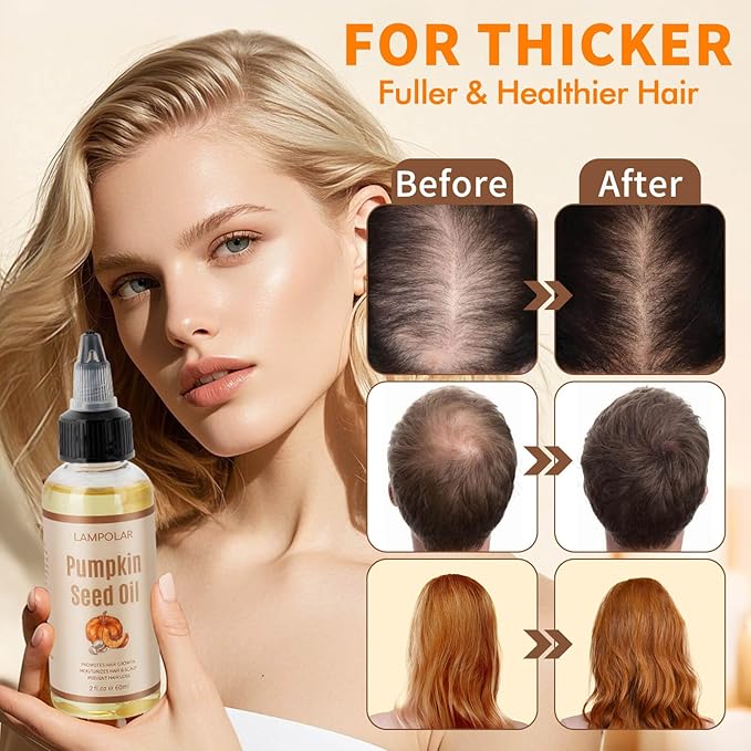 Pumpkin Seed Oil for Hair Growth - 100% Pure, Cold Pressed, Natural Hair Growth Oil - Deeply Moisturizing Scalp, Strong Roots and Thick Hair, 4 Fl Oz