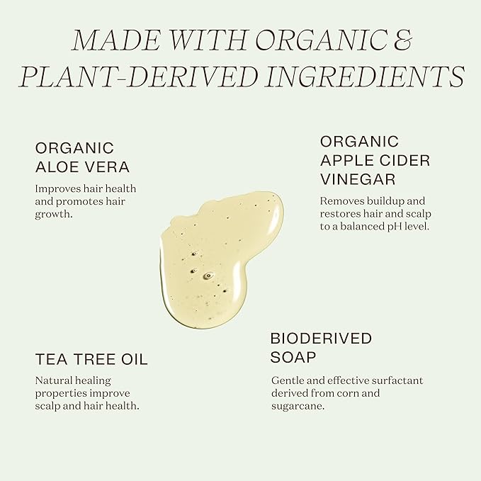 Ingreendients Natural Shampoo With Organic Ingredients - Sulfate Free, Color Safe, Non Toxic With Tea Tree Oil & Apple Cider Vinegar, Vegan, Gluten Free, pH Balanced