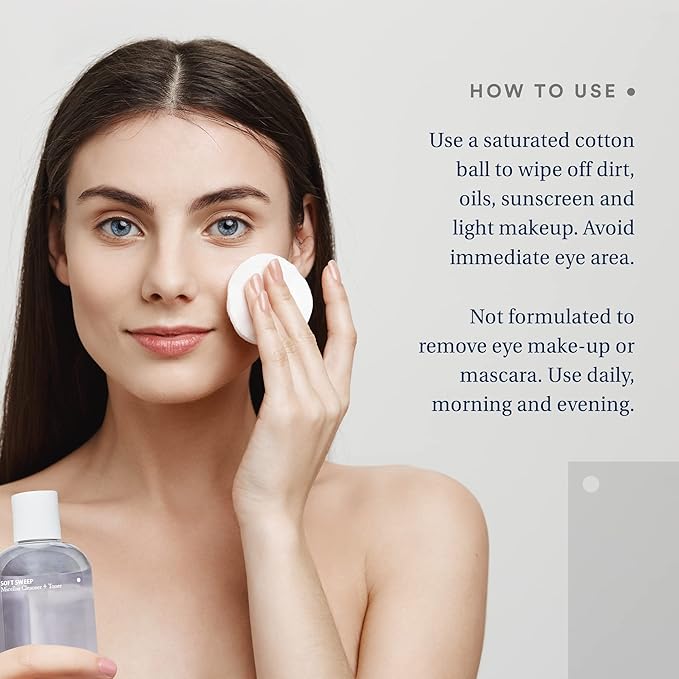 Care - Soft Sweep Micellar Cleanser and Facial Toner, Alcohol-Free and Paraben-Free Micellar Cleansing Water with Hyaluronic Acid, Glycerin, and Willow Bark Extract, Rinse-Free Face Cleanser, 8 fl oz