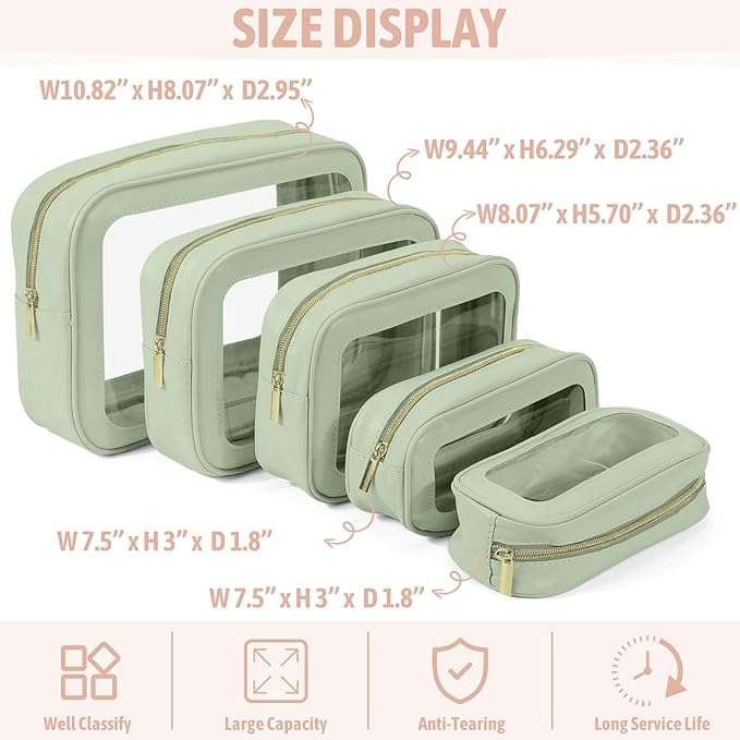 5 Pack Clear Toiletry Bag,TSA Approved Travel Makeup Pouch with Zipper for Cosmetics and Toiletries，Diaper Bag Organizer Pouch Set,Purse Organizer for Christmas Women Gift