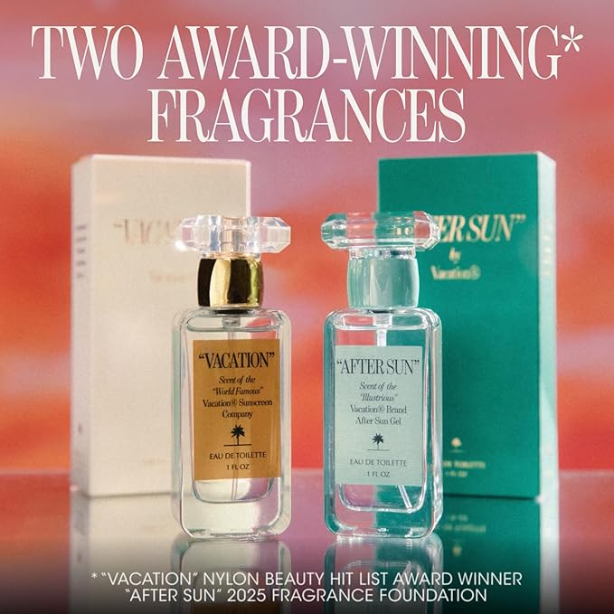 VACATION" & "AFTER SUN Eau De Toilette Duo, Coconut, Aloe Vera, Green Tea & Beach Scent, Signature Summer Fragrances, Unisex, Bundled Perfume Gift Set, 2 x 1 fl oz